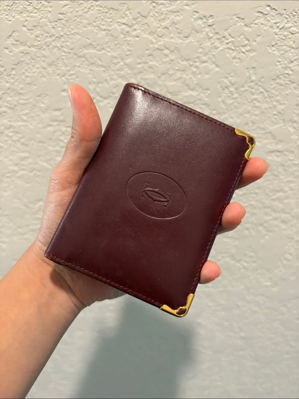 Cartier Unisex Bifold Short Wallet Card Holder Bordeaux Leather